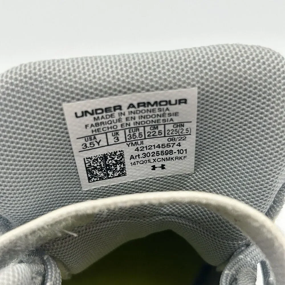 Under Armour Boys Baseball Cleats Gray White Mid Top Size 3.5Y Hook Loop